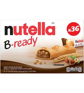 Nutella B-Ready Crispy Wafers with Hazelnut Spread, 0.7 oz, 36-Pack – On-the-Go Snack
