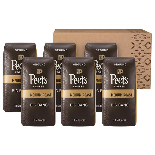 Peet’s Coffee Big Bang Ground, 10.5 oz Bags, 6-Pack – Medium Roast, Vibrant & Smooth