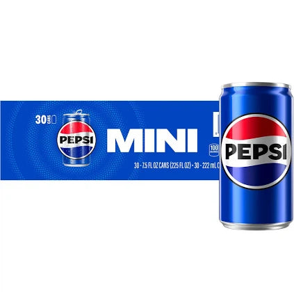 Pepsi Mini Cans, 7.5 fl oz, 30-Count – Original Taste, Perfect Mini Size, 100 Calories