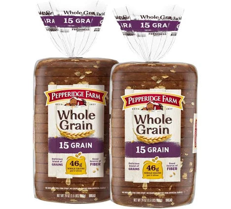 Pepperidge Farm 15 Grain Whole Grain Bread, 2-Pack (24 oz Each) – High Fiber, No High Fructose Corn Syrup, Heart-Healthy