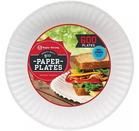 Super Strong Heavy-Duty Paper Plates, 9" (600 Count) – Microwave Safe, Grease Resistant, Durable Disposable Plates