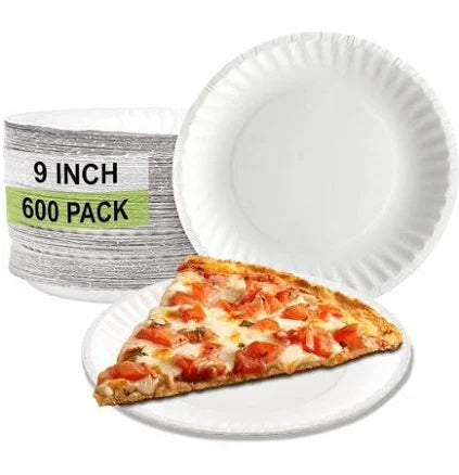 Super Strong Heavy-Duty Paper Plates, 9" (600 Count) – Microwave Safe, Grease Resistant, Durable Disposable Plates