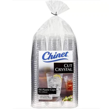 Chinet Crystal 10 oz Clear Plastic Cups, 150-Count – Elegant Disposable Tumblers for Parties, Events, and Everyday Use