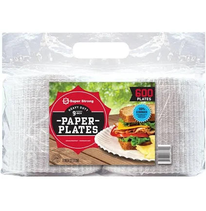 Super Strong Heavy-Duty Paper Plates, 9" (600 Count) – Microwave Safe, Grease Resistant, Durable Disposable Plates