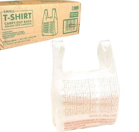 Poly-America T-Shirt Carry-Out Plastic Bags – 2,000 Count, Small Size (7" x 5" x 15") – Durable, Disposable Grocery & Retail Bags