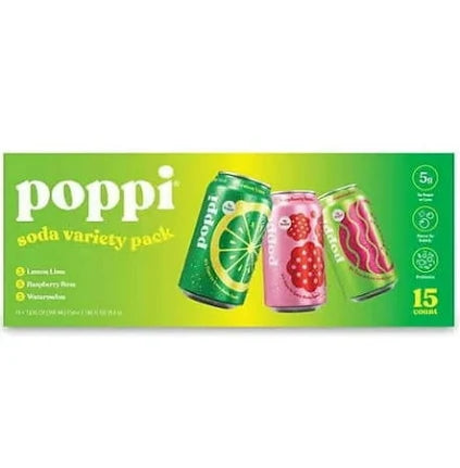 Poppi Prebiotic Soda Endless Summer Variety Pack, 12 fl oz Cans, 15-Count – Low Sugar, Gut-Friendly, Fruity Flavors