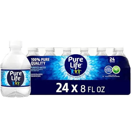 Pure Life Purified Water, 8 fl oz Bottles, 24-Count – Clean, Refreshing, Kid-Friendly Hydration