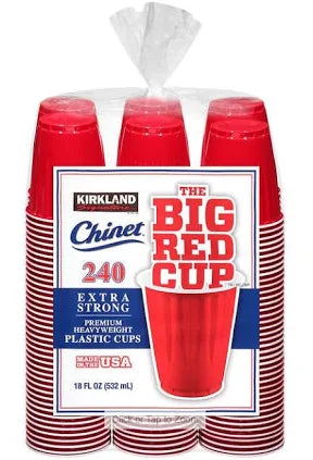 Kirkland Signature Chinet 18 oz Red Plastic Cups, 240-Count – Durable Party Cups for Cold Beverages, BBQs, Tailgates & Events
