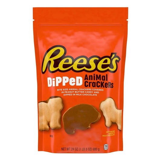 Reese's Dipped Animal Crackers Pouch – 24 oz | Milk Chocolate & Peanut Butter Coated Animal Crackers | Kosher Certified