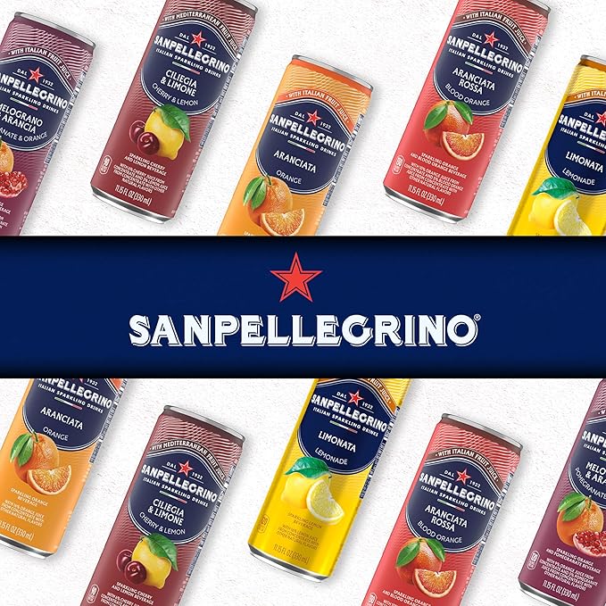 San Pellegrino Italian Sparkling Drink Variety Pack, 11.15 fl oz Cans, 24-Count – Real Juice, Mediterranean Flavor