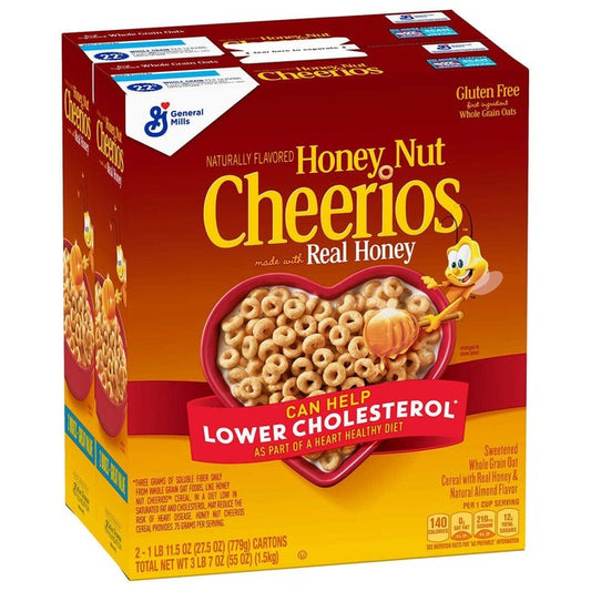 General Mills Honey Nut Cheerios Cereal, 2-Pack (27.5 oz Each) – Whole Grain Oats, Heart Healthy, Family Size