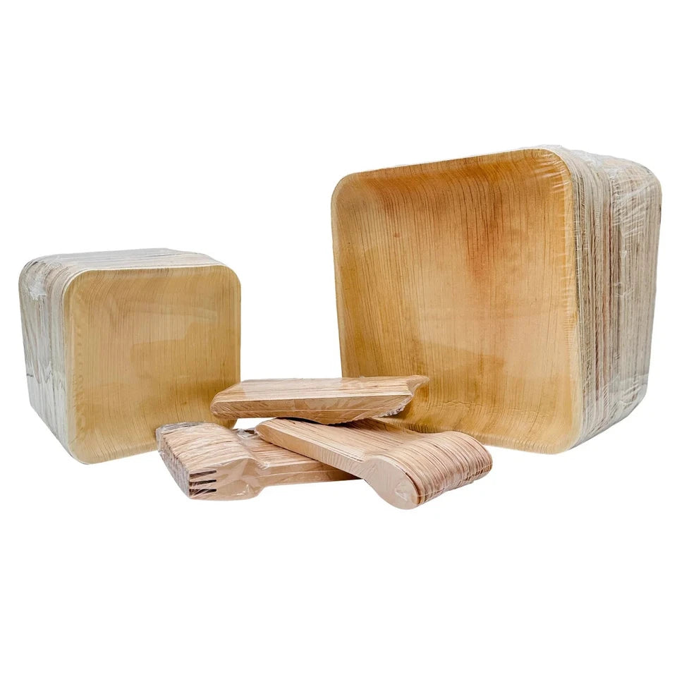 VerTerra Eco-Friendly Palm Leaf Plates & Wooden Cutlery Set, 250-Count – Compostable Disposable Dinnerware for Weddings, Events & Outdoor Dining
