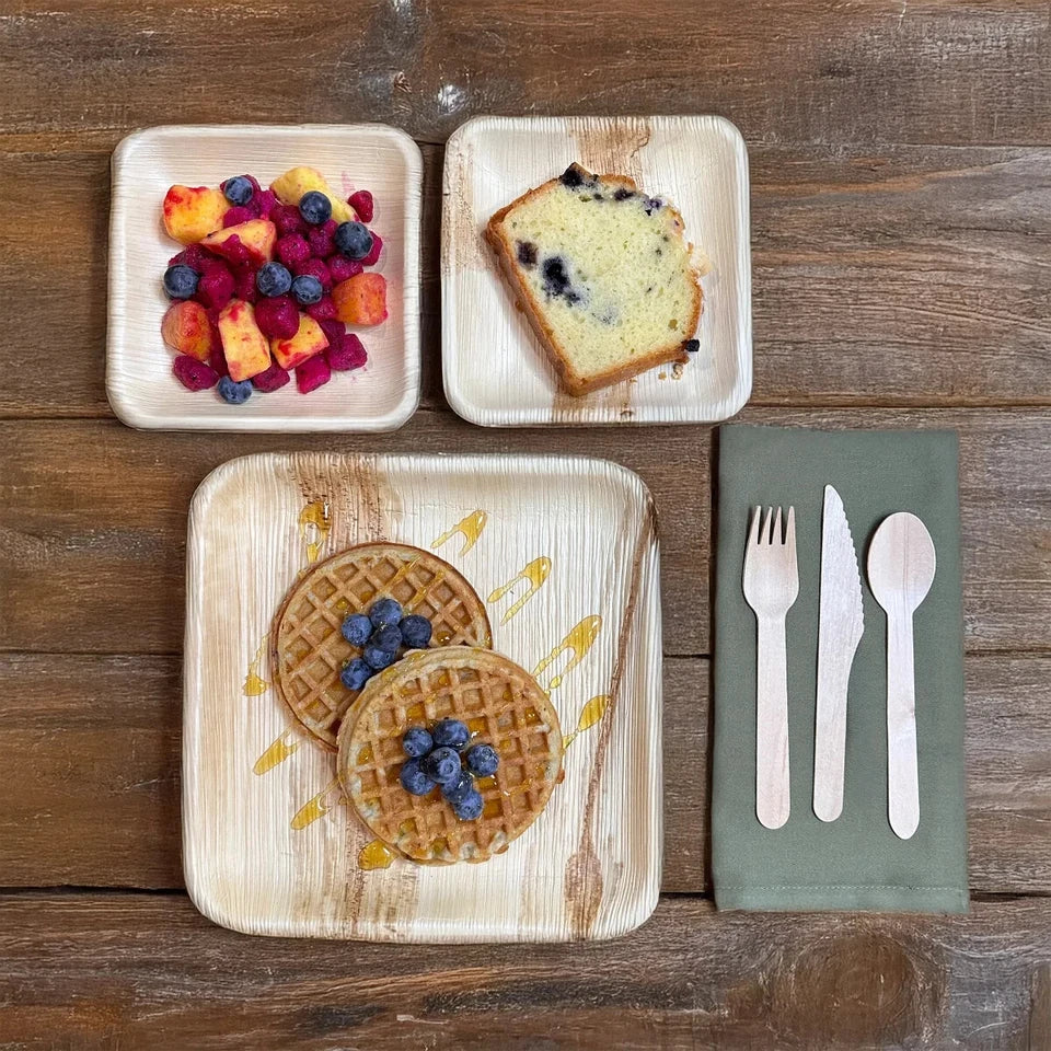 VerTerra Eco-Friendly Palm Leaf Plates & Wooden Cutlery Set, 250-Count – Compostable Disposable Dinnerware for Weddings, Events & Outdoor Dining