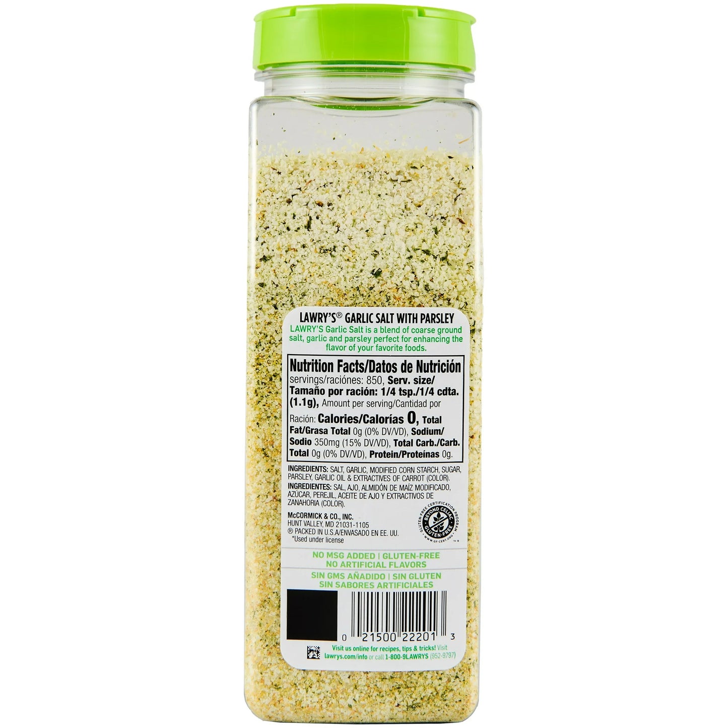 Lawry’s Garlic Salt with Parsley - 33 oz | Kosher, No MSG | Premium Seasoning for Cooking