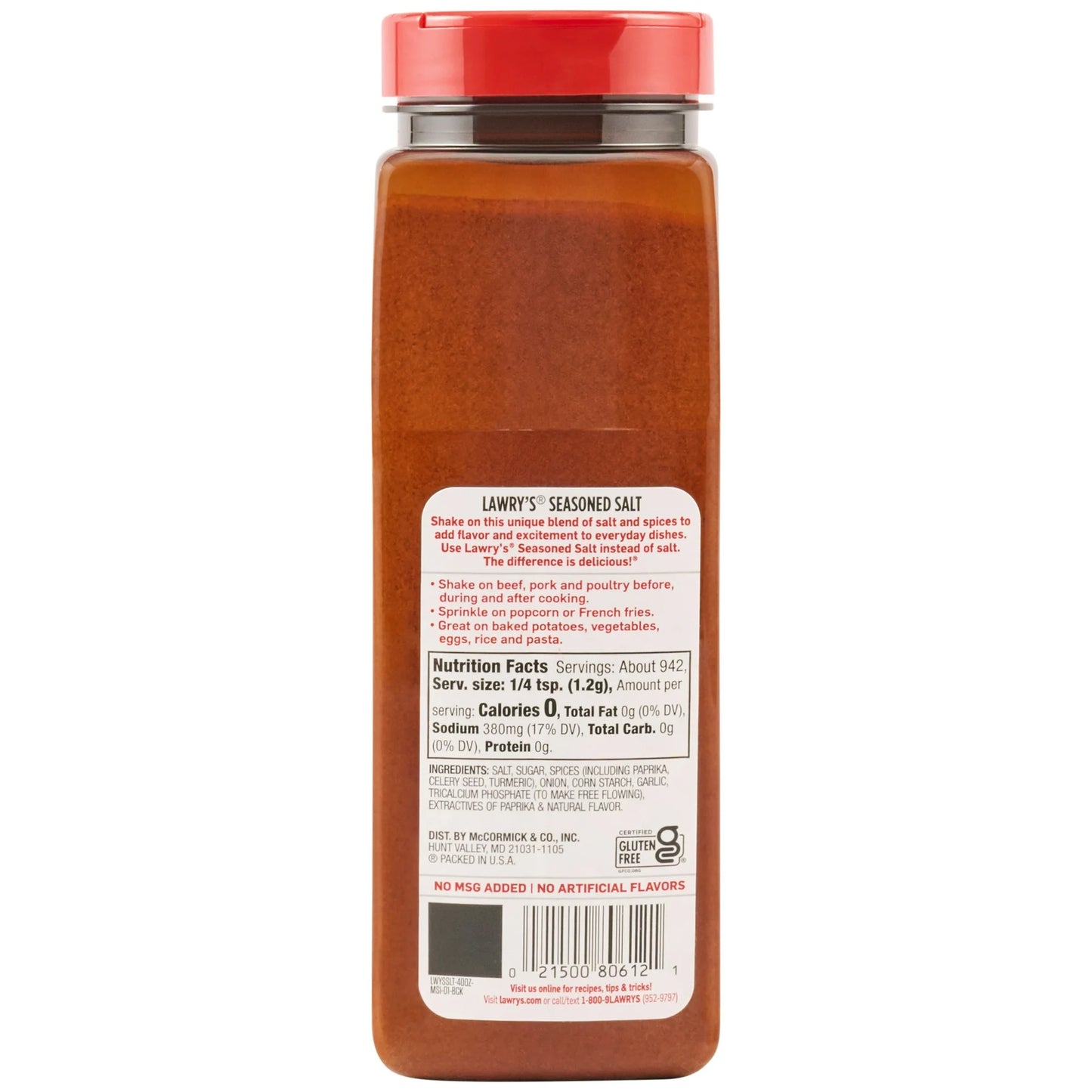 Lawry's Seasoned Salt, 40 oz – Original Blend of Salt, Herbs & Spices | Kosher, No MSG, Ideal for Grilling & Everyday Cooking