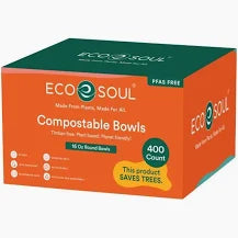 EcoSoul Compostable 16 oz Bowls, 400-Count – Biodegradable Sugarcane Bagasse Bowls for Hot & Cold Foods, Eco-Friendly Disposable Bowls for Parties & Everyday Use