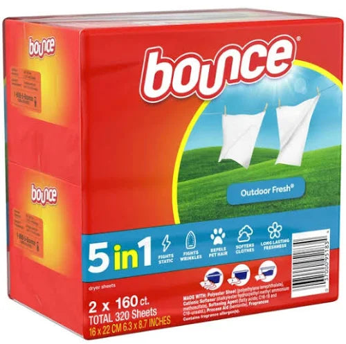 Bounce Fabric Softener Dryer Sheets, Outdoor Fresh, 160-Count, 2-Pack (320 Sheets)