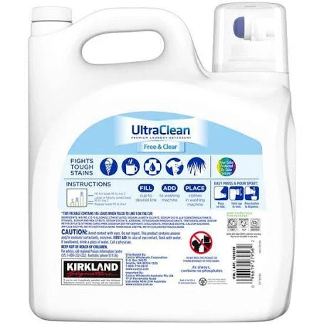 Kirkland Ultra Clean Free & Clear Detergent, 194 fl oz – 146 Loads, HE Safe