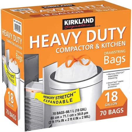 Kirkland 18-Gallon Trash & Compactor Bags, 70-Count – Heavy-Duty Strength