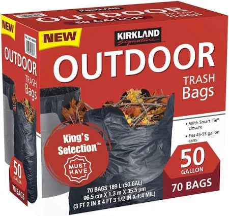 Kirkland 50-Gallon Outdoor Trash Bags, 70-Count – Heavy-Duty Strength