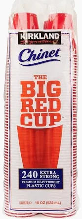 Kirkland Signature Chinet 18 oz Red Plastic Cups, 240-Count – Durable Party Cups for Cold Beverages, BBQs, Tailgates & Events