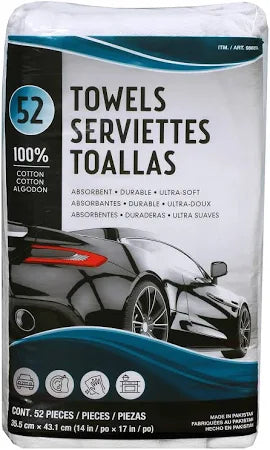 Unitex 100% Cotton Towels, White, 14x17 in, 52-Count – Reusable & Absorbent