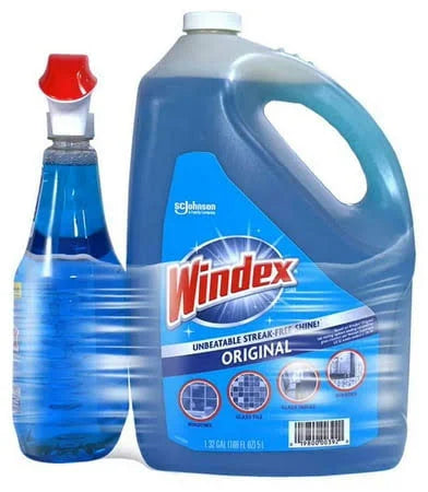 Windex Original Glass Cleaner, 32 + 169 fl oz Refill – Streak-Free Shine