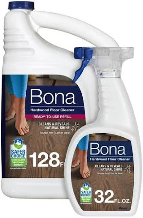 Bona Hardwood Floor Cleaner, 32 + 128 fl oz – Streak-Free Wood Care