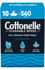 Cottonelle Fresh Care Flushable Wipes – 560 Count | Hypoallergenic, Septic-Safe, Plant-Based Cleansing Wipes