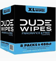 DUDE Wipes XL Flushable Wipes – 480 Count | Fragrance-Free, Moisturizing & Septic-Safe Body Wipes for Men