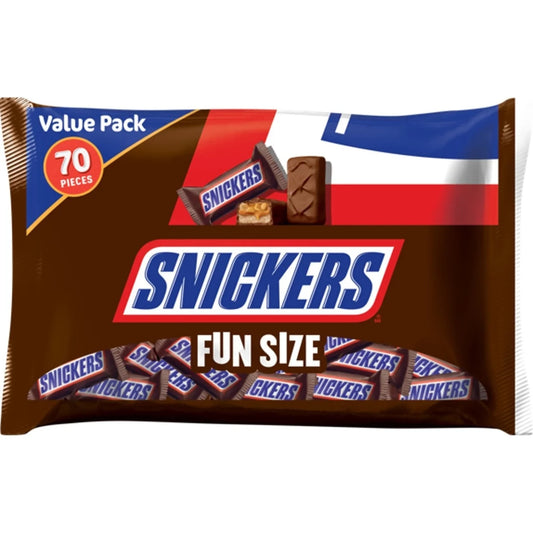 Snickers Fun Size Chocolate Candy Bars – 42 oz, 70 Count | Mini Chocolate Bars with Peanuts, Caramel & Nougat | Perfect for Halloween, Parties & Snacking