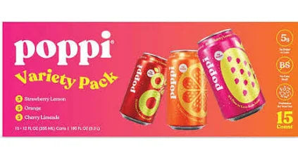 Poppi Prebiotic Soda Variety Pack, 12 fl oz Cans, 15-Count – Gut Health, Low Sugar, Sparkling Refreshment