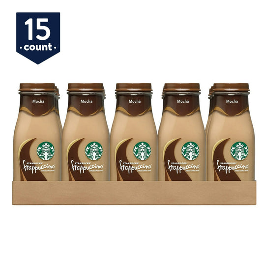 Starbucks Frappuccino Mocha Iced Coffee Drink 9.5 fl oz - 15 Pack Glass Bottles | Ready-to-Drink, Rich Mocha Flavor, Naturally Caffeinated