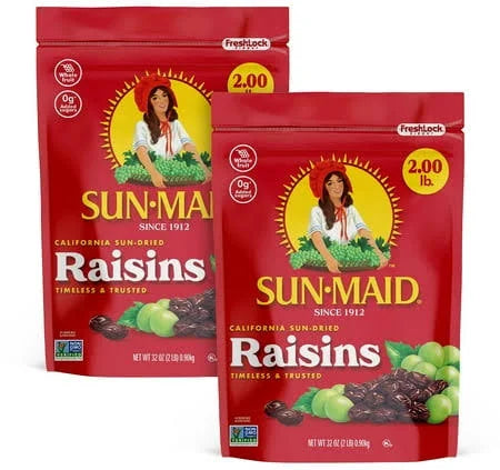 Sun-Maid Raisins 2-Pack – Natural Dried Seedless Raisins, 30 oz Bags | Healthy Snack & Baking Ingredient