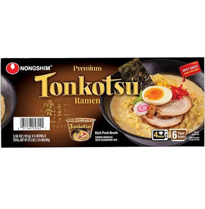 Nongshim Tonkotsu Ramen Bowl 3.56 oz, 6-Count | Rich & Creamy Pork Broth Instant Noodles