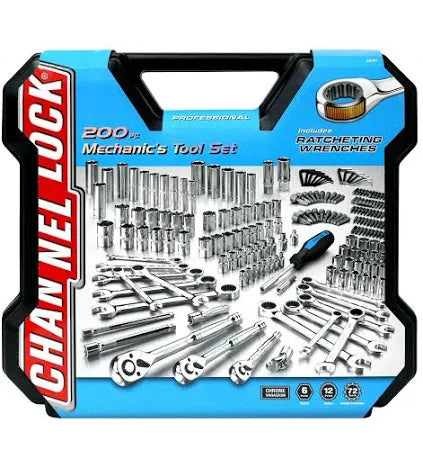 Channellock Mechanics Tool Set – 200 Piece Kit | SAE & Metric, Durable Steel Construction, Professional-Grade Socket & Ratchet Set
