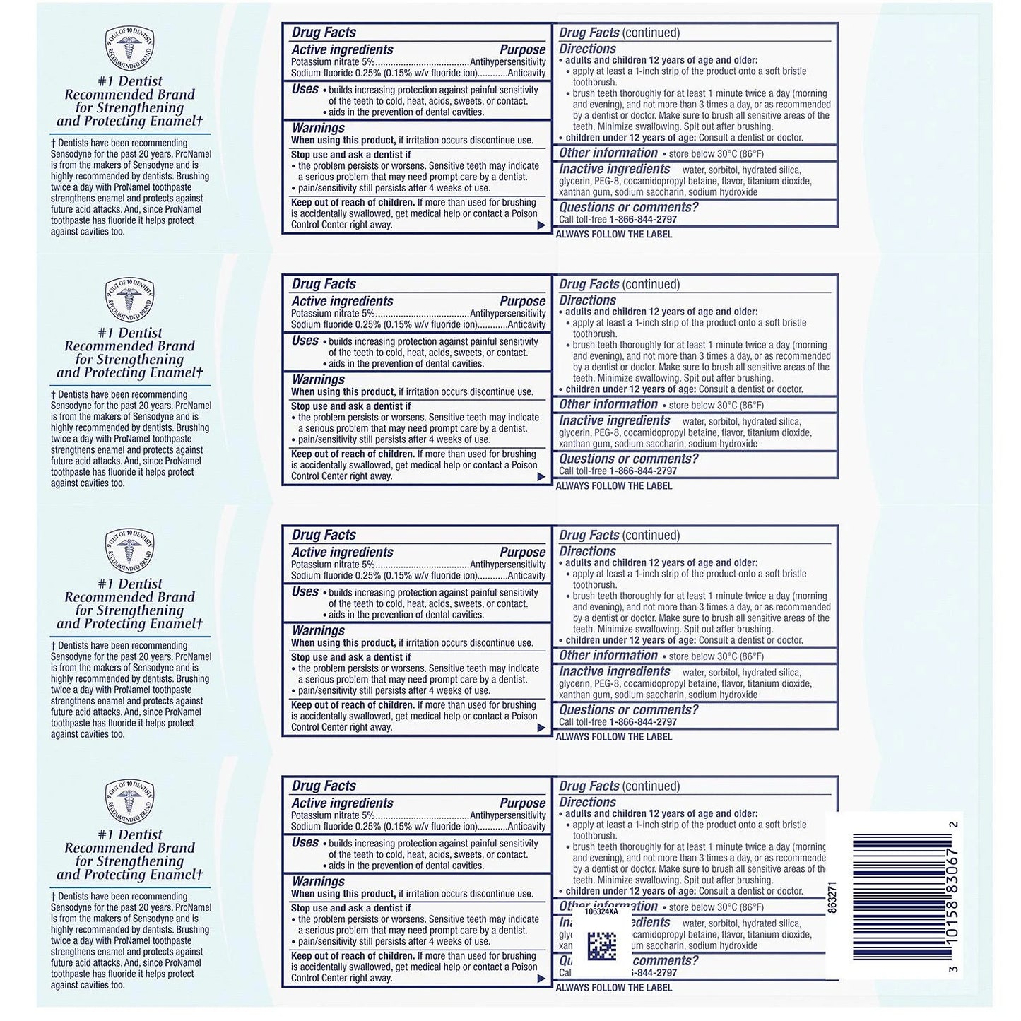 Sensodyne Pronamel Gentle Whitening Toothpaste – 6.5 oz, 4-Pack | Strengthens Enamel, Protects Against Acid Erosion, Dentist Recommended