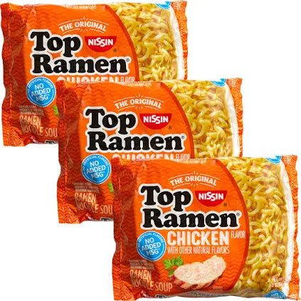 Nissin Top Ramen Chicken 3 oz, 48-Count | Quick & Flavorful Instant Ramen Noodles