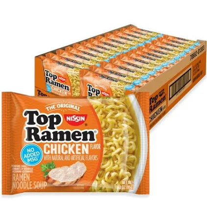 Nissin Top Ramen Chicken 3 oz, 48-Count | Quick & Flavorful Instant Ramen Noodles