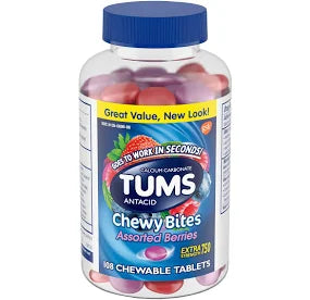TUMS Chewy Bites Antacid Tablets 108 Count – Assorted Berries Flavor, Fast Heartburn & Acid Relief, Calcium Supplement