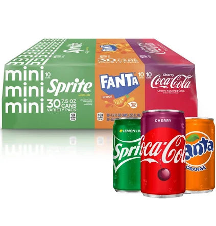 Coca-Cola Mini Can Variety Pack, 7.5 fl oz, 30-Count – Classic, Diet & Zero Sugar Options