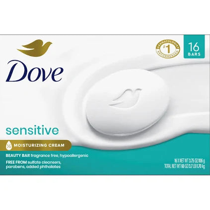 Dove Moisturizing Beauty Bar Soap Sensitive Skin, 3.75 oz, 16‑Pack – Hypoallergenic & NutriumMoisture