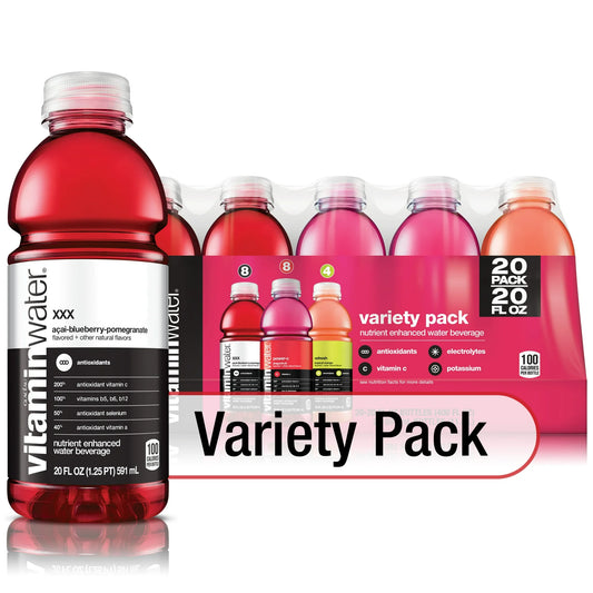 Vitaminwater Variety Pack – Nutrient Enhanced Water with Vitamins, 20 fl oz Bottles, 20 Pack | Hydrating, Refreshing, and Vitamin-Rich Beverages