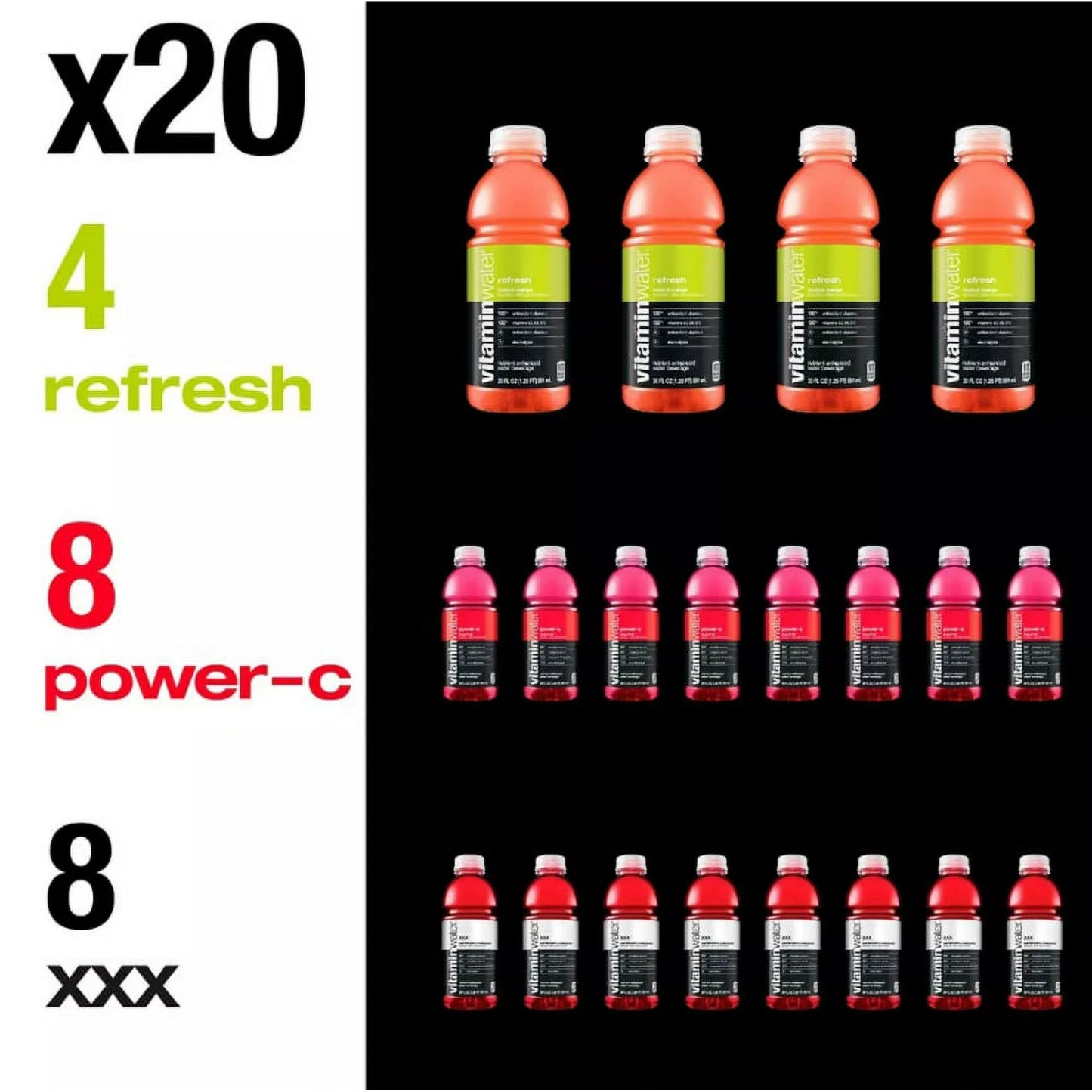 Vitaminwater Variety Pack – Nutrient Enhanced Water with Vitamins, 20 fl oz Bottles, 20 Pack | Hydrating, Refreshing, and Vitamin-Rich Beverages