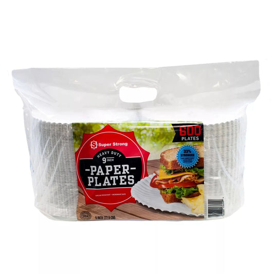 Super Strong Heavy-Duty 9-Inch Paper Plates – 600 Count Bulk Pack | Durable, Disposable Plates for Parties & Events