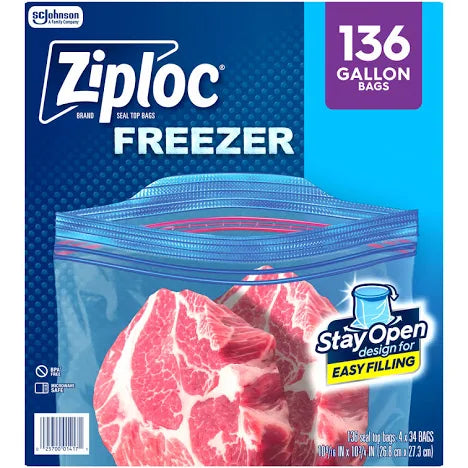 Ziploc Gallon Freezer Bags 136-Count | BPA-Free, Leakproof, Bulk Food Storage – MGgrocery.store