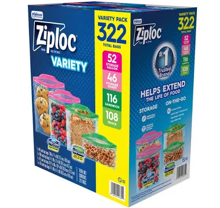 🛍️ Ziploc Seal Top Bag, Variety Pack, 322-count | BPA-Free, Multi-Use Food Storage Bags – MGgrocery.store